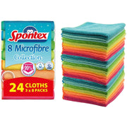 Spontex Microfibre Collection Cleaning Cloths 24 Pack showing the cloth colours and pack configuration