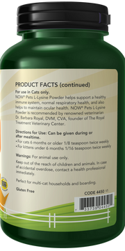 Now Foods L-Lysine for Cats Powder Immune System Support