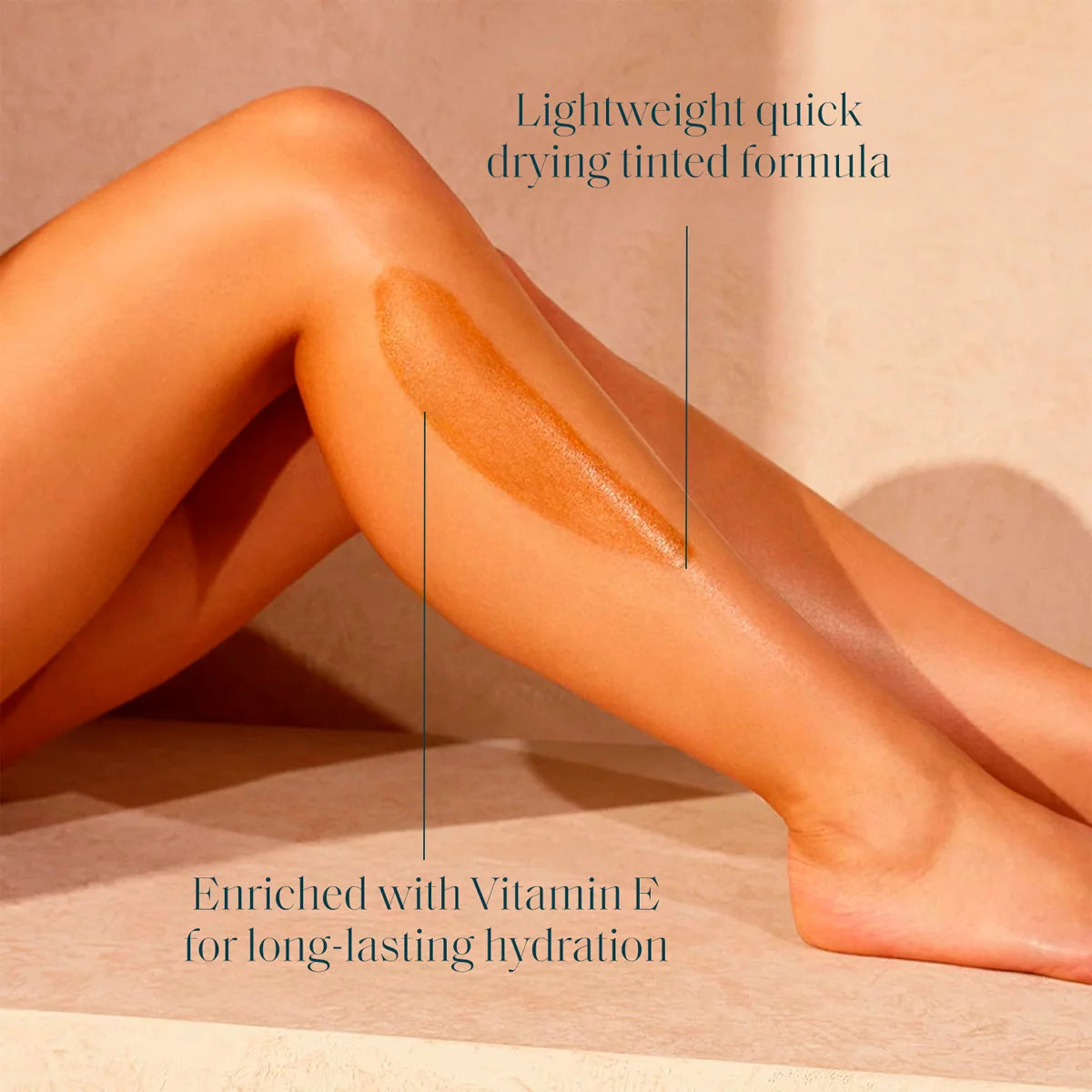 Lifestyle/use image: St Tropez self tanning set applied on skin natural golden finish