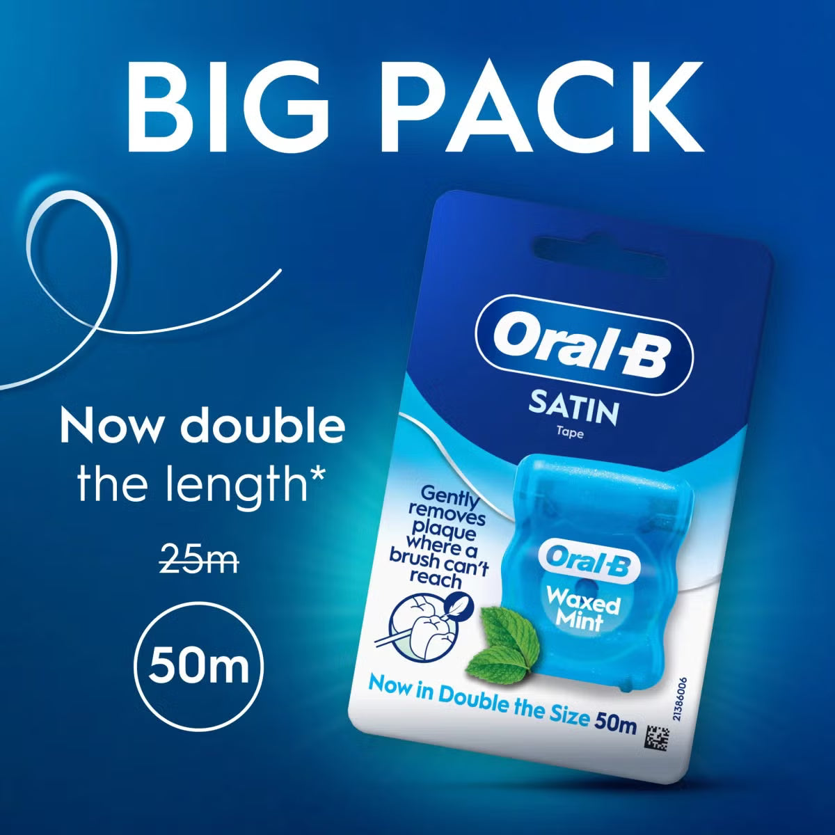 Oral-B Satin Tape Waxed Mint Dental Floss 2 x 50m big packaging showing both floss dispensers