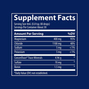 Supplement facts label with detailed nutritional information on a blue background