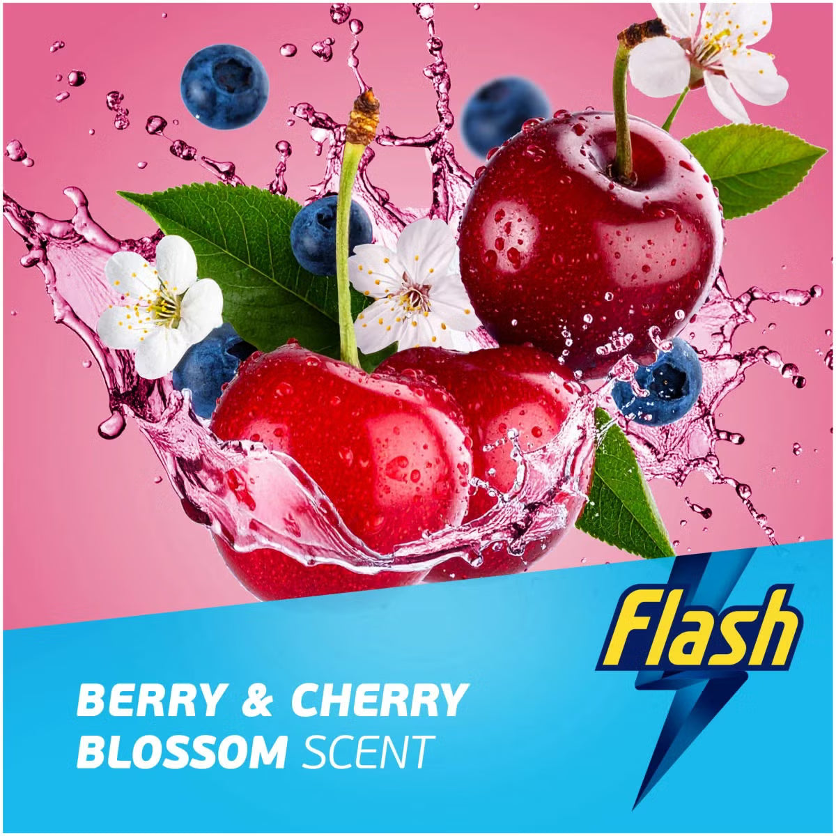 Flash Direct to Floor Berry & Cherry Blossom Floor Cleaner 800ml packaging showing scent