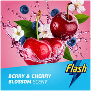 Flash Direct to Floor Berry & Cherry Blossom Floor Cleaner 800ml packaging showing scent