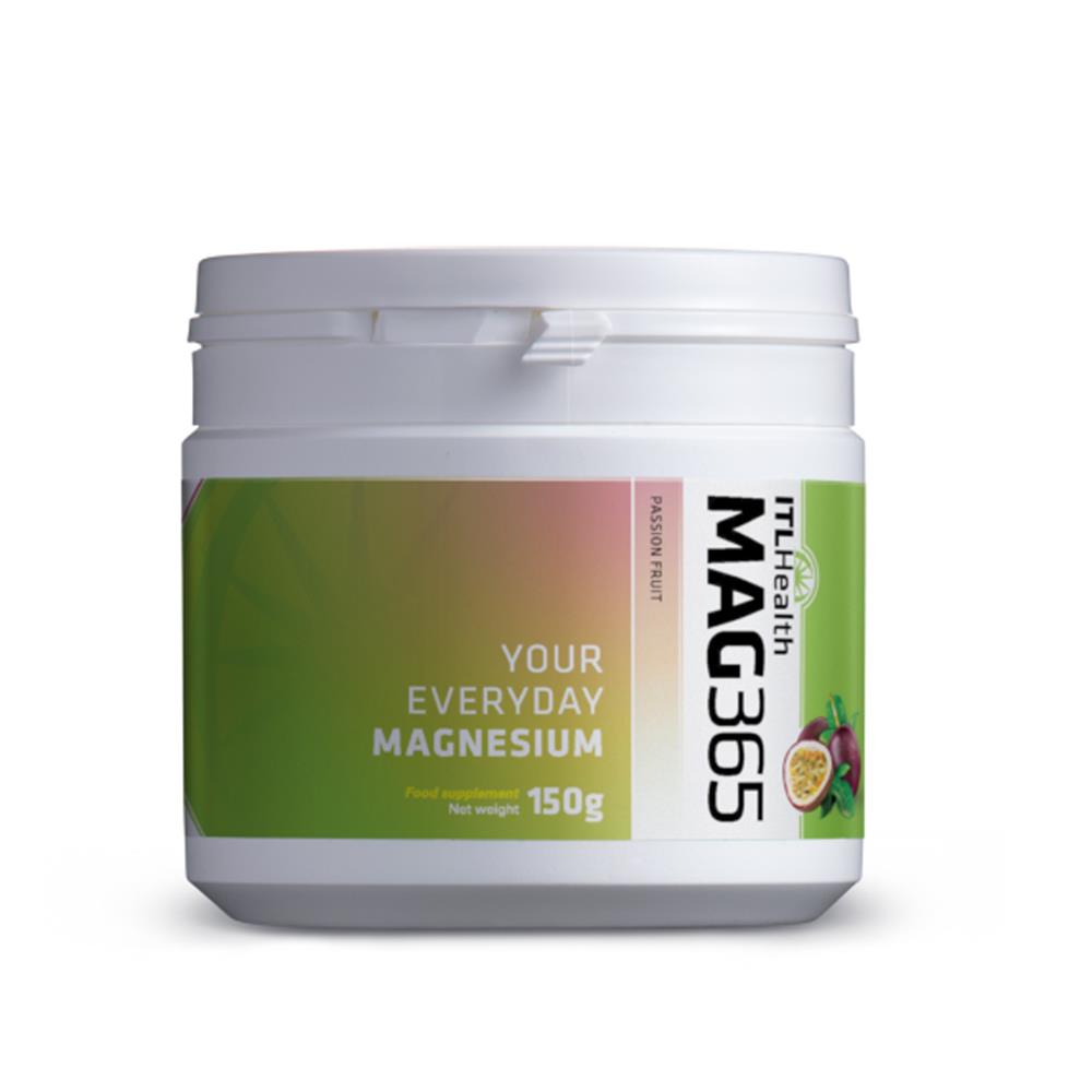 MAG365 Magnesium Citrate Powder tub, passion fruit flavour, 150g.