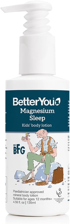 BetterYou Magnesium Kids Body Lotion bottle, 135ml, with lavender, on white background.