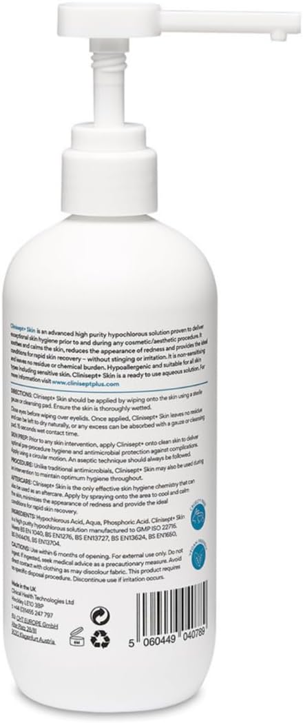 Label of Clinisept+ Skin Cleanser showing ingredients, barcode and directions.