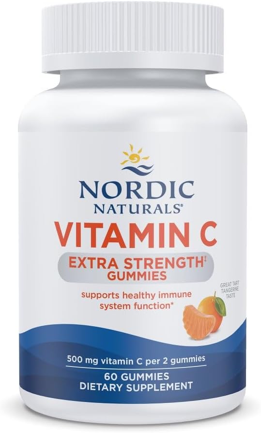Nordic Naturals Extra Strength Vitamin C Gummies bottle, tangerine, 60 count.