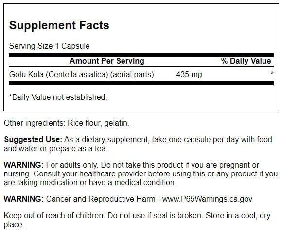 Swanson Gotu Kola 60 Capsules | Energy & Circulation Support | 435 mg