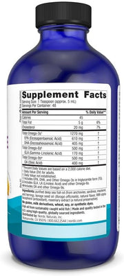 Supplement facts label for complete omega fatty acid liquid blend
