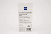 Back of ZEISS Lens Cleaning Spray packaging showing ingredients and safety info.