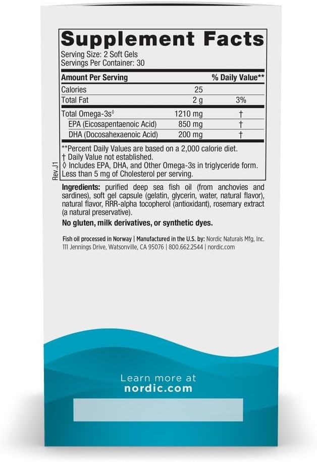 Supplement facts label for Nordic Naturals concentrated EPA formula.