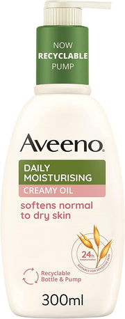 Aveeno Daily Moisturising Creamy Oil pump bottle, 300ml, for sensitive skin.