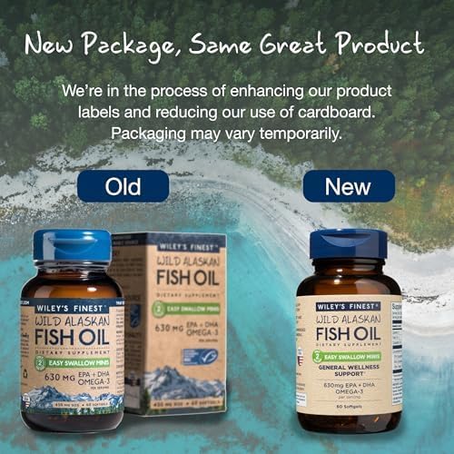 Wiley’s Finest Wild Alaskan Fish Oil Easy Swallow Minis - 60 Capsules. Old & new packaging