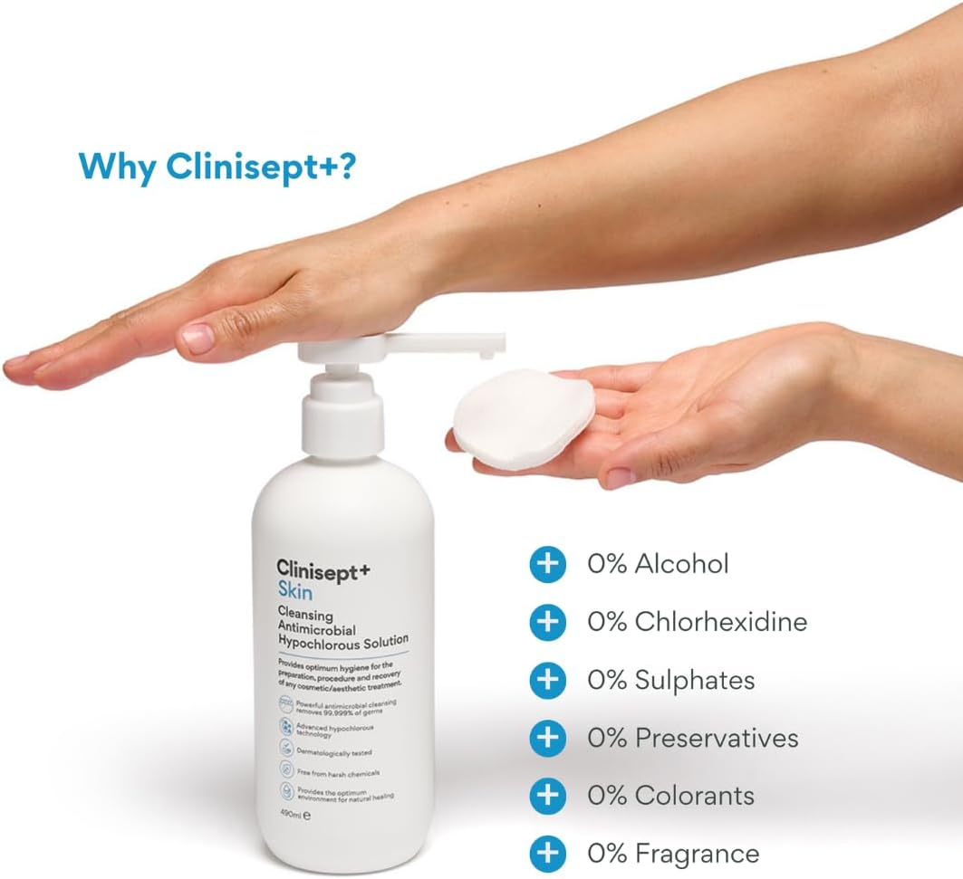 Clinisept+ Skin Prep Solution - Hypochlorous Acid Cleanser with Pump - 490ml