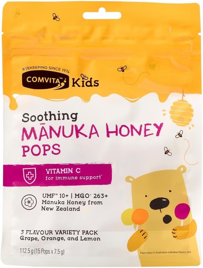 Comvita Kids Soothing Manuka Honey Pops 15-pack pouch.