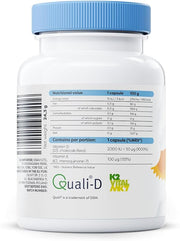 Supplement facts panel and barcode for Osavi D3 K2 complex showing Quali-D and K2VITAL.