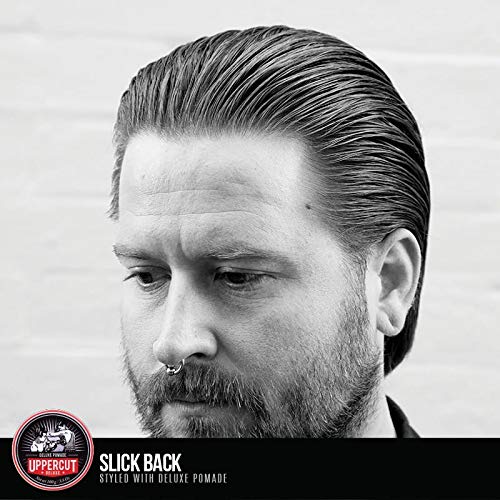 Lifestyle/use image: Uppercut Deluxe Pomade 300g classic hairstyle styling routine