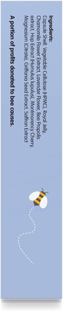 Supplement facts panel and ingredient list for Bee Rested capsules.