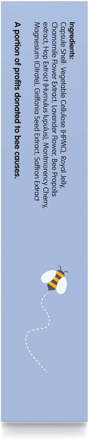 Supplement facts panel and ingredient list for Bee Rested capsules.