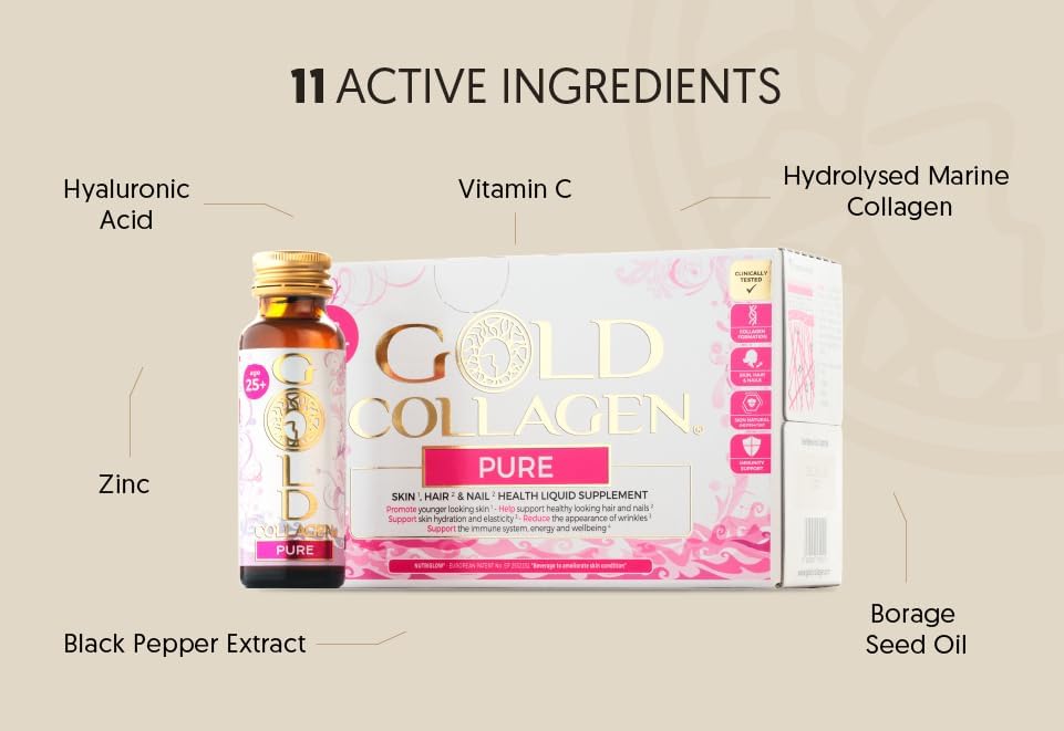 GOLD COLLAGEN PURE – Liquid Supplement for Skin, Hair & Nail Health (10 x 50 ml)