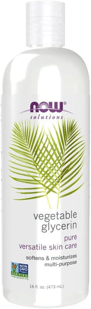 NOW Solutions 100% Pure Vegetable Glycerin bottle, 473ml, on white background.