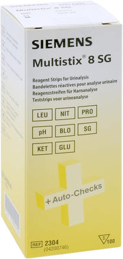 Box of Siemens Multistix 8 SG Urine Reagent Test Strips, 100 count.