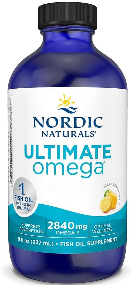 Nordic Naturals Ultimate Omega Lemon Flavoured Liquid Fish Oil bottle, 237ml
