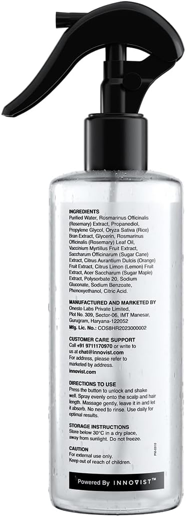 Ingredient list and directions for use on Bare Anatomy hair spray packaging.