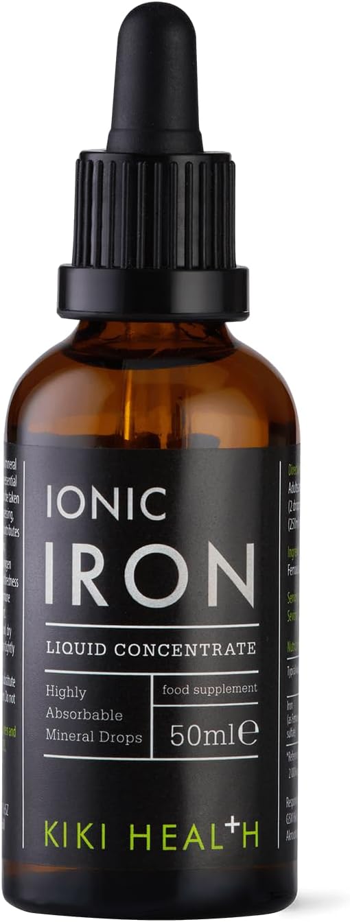 Front image: KIKI Health ionic iron liquid drops mineral supplement bottle 50ml