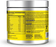 Supplement container with nutritional information label on a white background