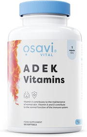 Osavi ADEK Vitamins bottle, 120 softgels, fat-soluble vitamin complex.