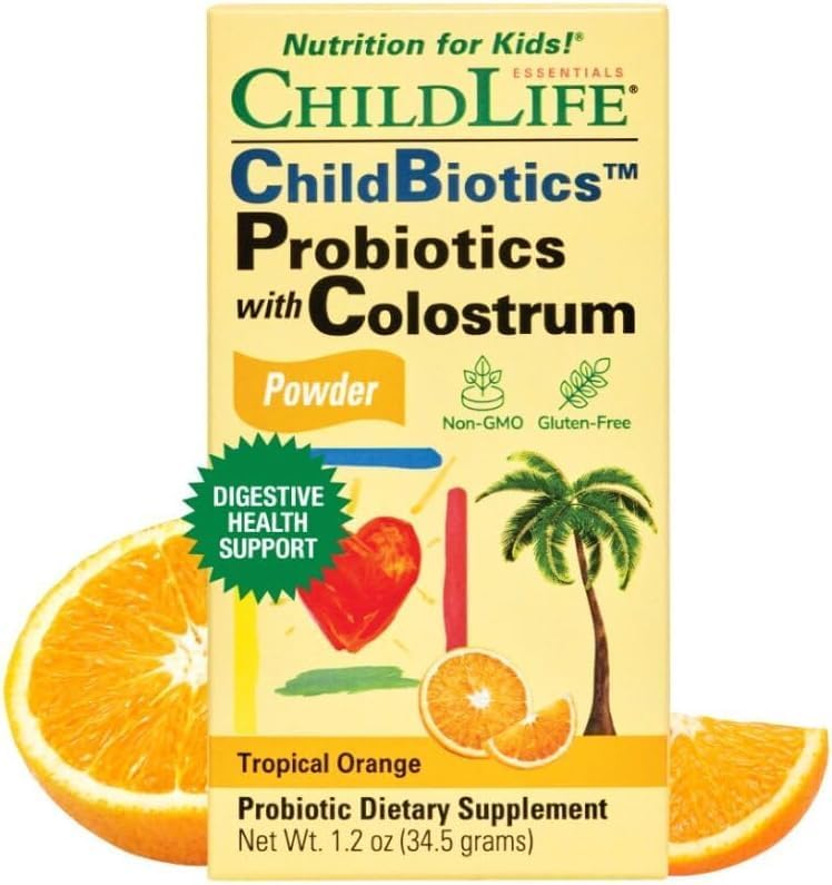 Childlife Essentials ChildBioticsTM Probiotics with Colostrum Powder, Tropical Orange Flavour, 34.5g