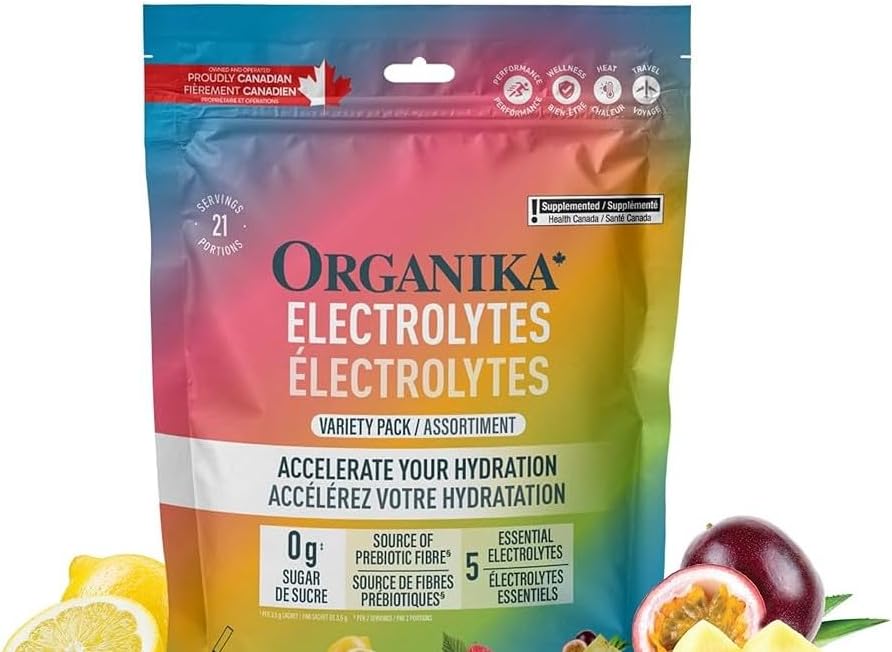 Organika Electrolytes Variety Pack box, 45 sugar free sachets with Vitamin C.
