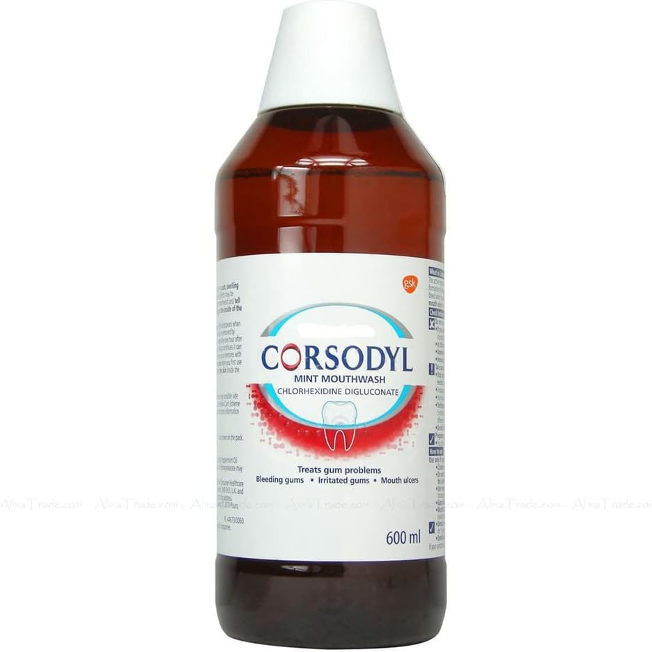 Corsodyl Mint Flavour Intensive Treatment Mouthwash bottle, 600ml.
