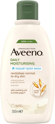 Aveeno Daily Moisturising Yogurt Body Wash 300ml bottle, apricot and honey variant.