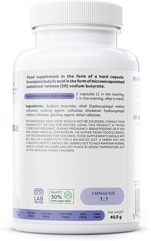 Osavi Sodium Butyrate SR 960mg vegan capsules supplement facts ingredients label bottle 60 capsules