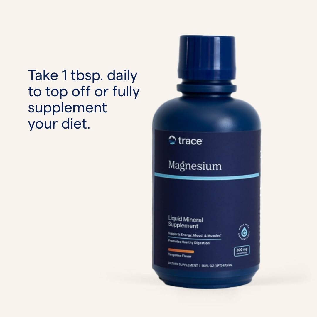 How to Use Image: Trace Minerals Liquid Magnesium 300mg tangerine liquid usage instructions bottle 473ml