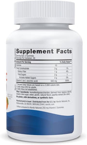 Supplement facts and ingredients for 500mg vitamin C gummies.