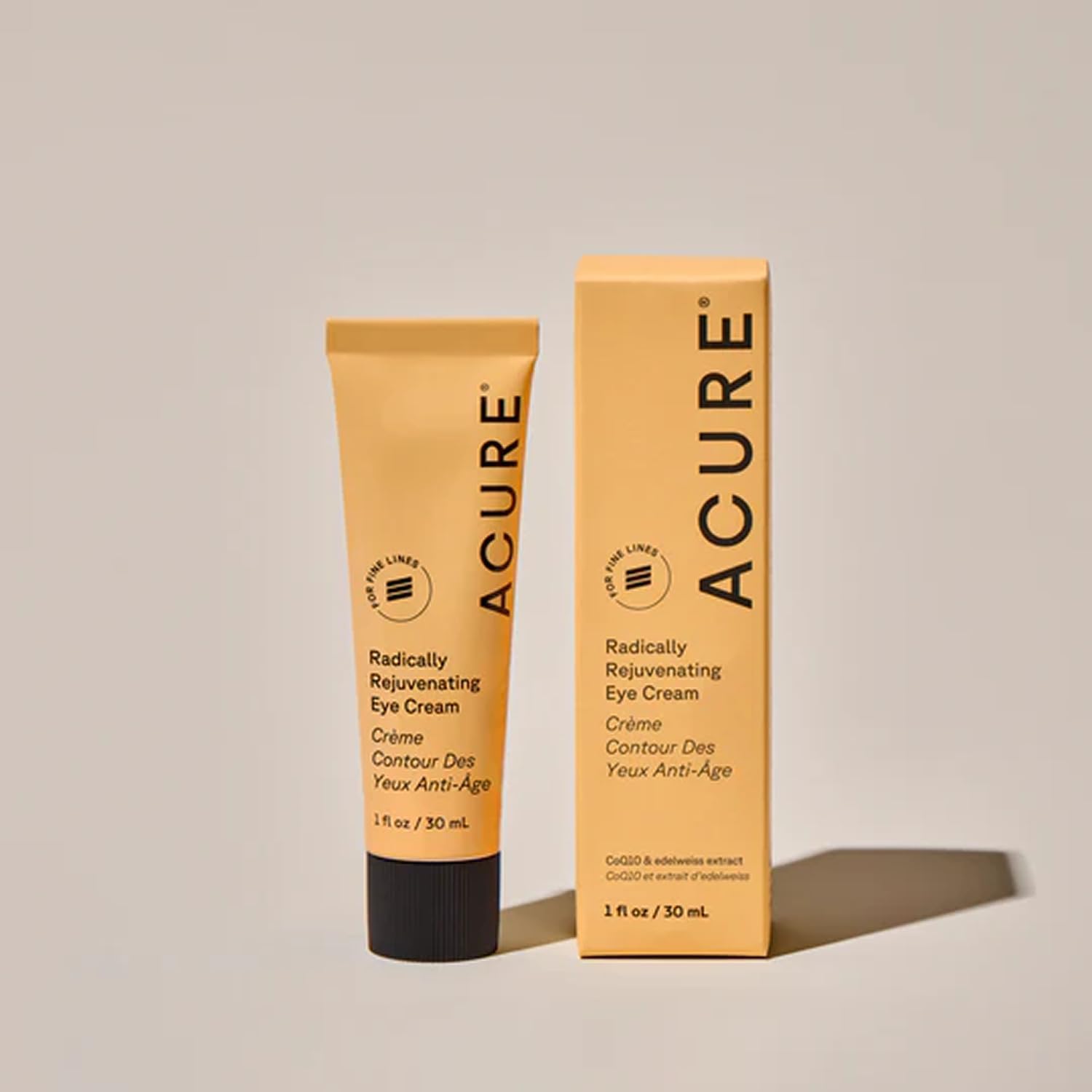 Acure Radically Rejuvenating Eye Cream CoQ10 edelweiss eye cream tube & box 30ml