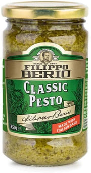 Front image: Filippo Berio classic pesto sauce jar Italian basil pesto 350g