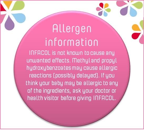 Infacol Baby Comfort Aid 55ml bottle with dropper, for infant wind and colic support allergen information.