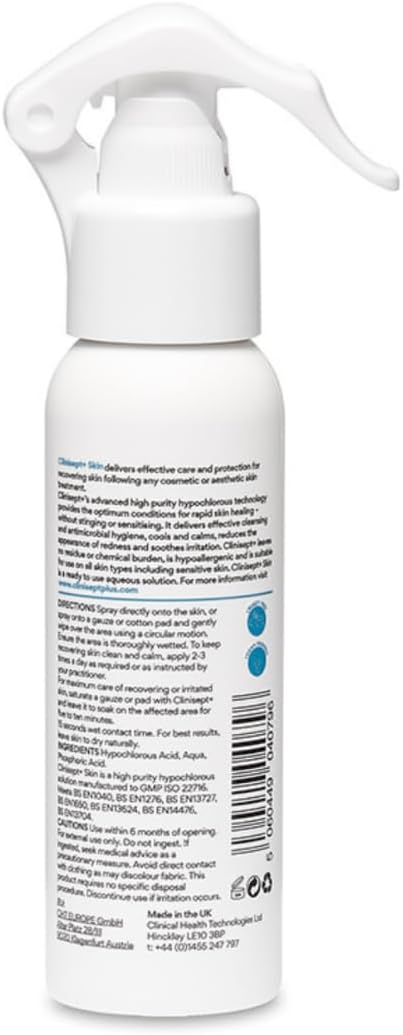 Barcode and ingredients for Clinisept+ 100ml Skin Spray.