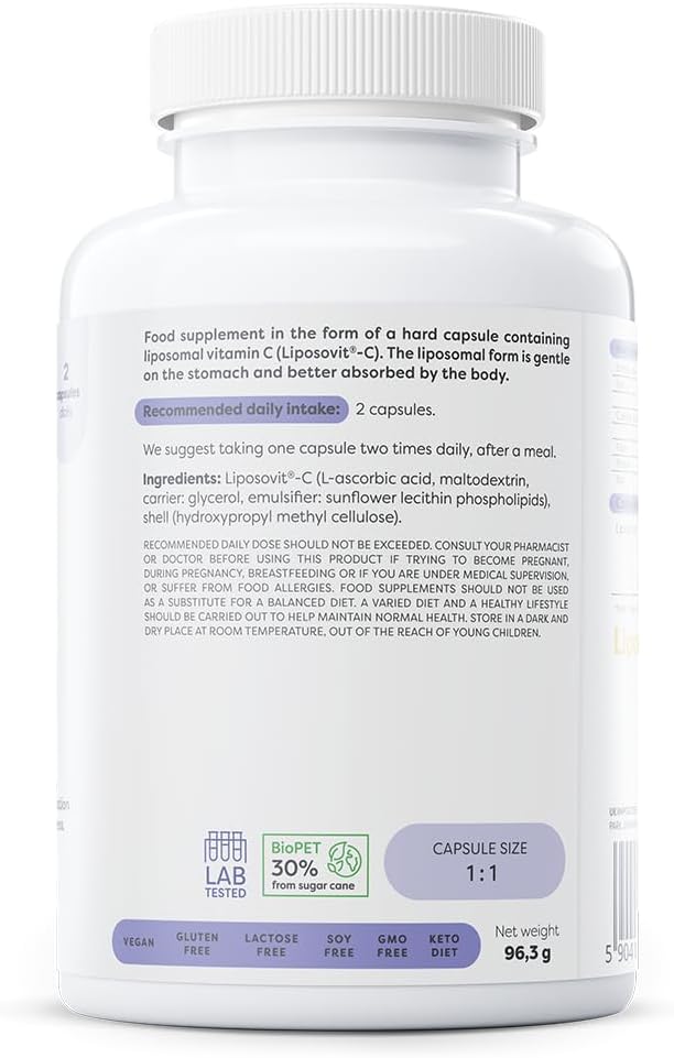 Supplement facts panel for Osavi Liposomal Vitamin C showing Liposovit®-C.