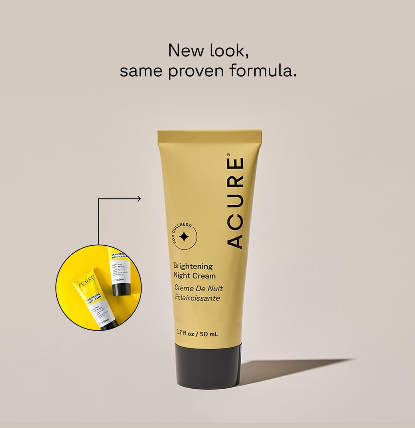 Acure Brightening Night Cream argan oil chlorella vegan face cream jar 50ml new look, same proven formula