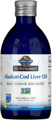 Garden of Life Dr. Formulated Alaskan Cod Liver Oil bottle, Lemon, 400ml.