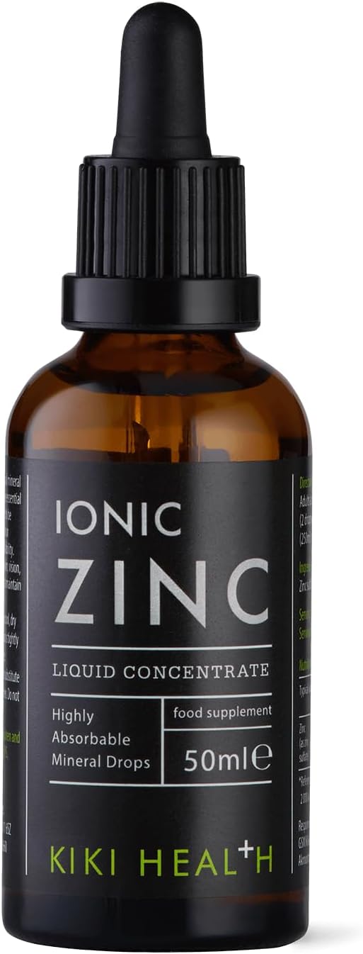 Front image: KIKI Health ionic zinc liquid drops mineral supplement bottle 50ml