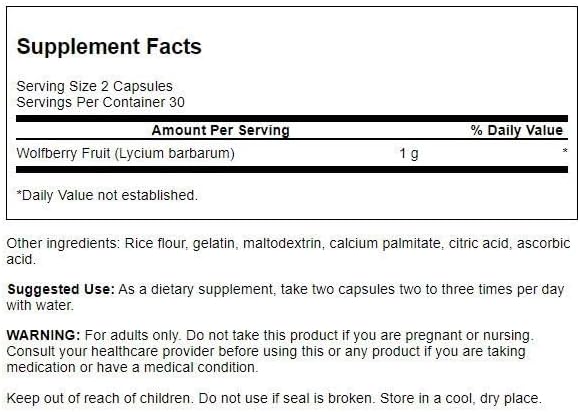 Supplement facts label for a dietary supplement with wolverine fruit.