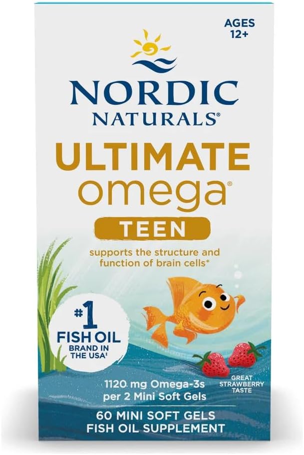 Nordic Naturals Ultimate Omega Teen strawberry 60 soft gel box .