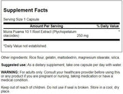 Back: Supplement facts panel for Muira Puama extract showing 10:1 concentration.