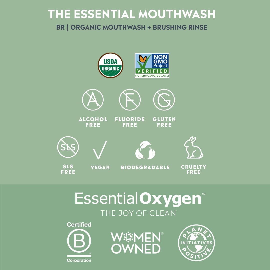 Essential Oxygen BR Organic Mouthwash Brushing Rinse - Peppermint